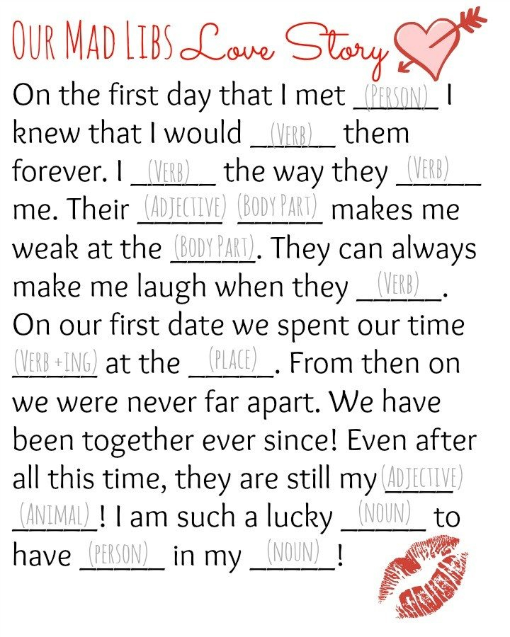 19 Romantic Valentine Mad Libs Kitty Baby Love