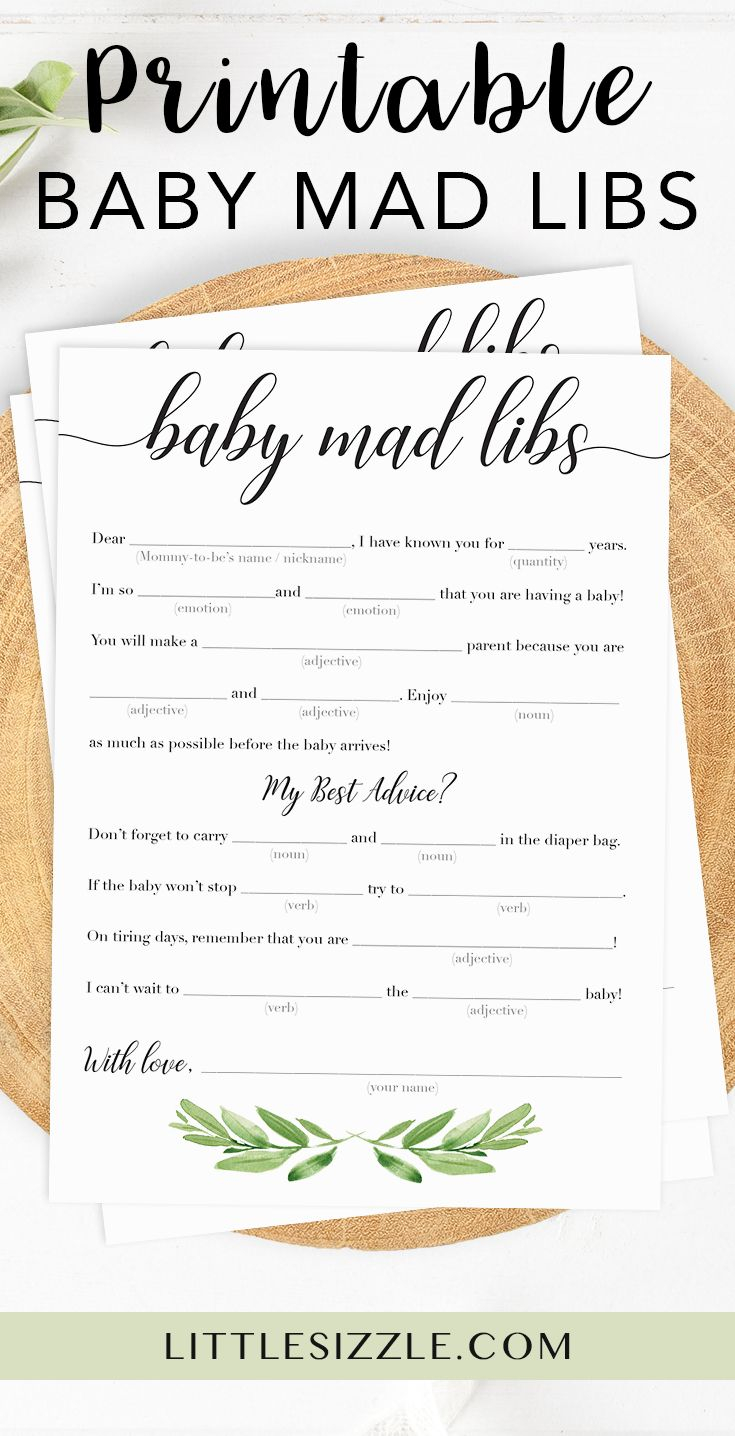 Baby Mad Libs Baby Shower Game Greenery Printable By LittleSizzle