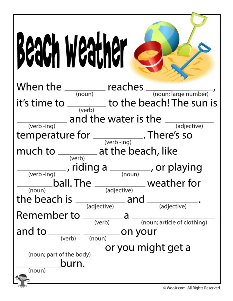 Beach Weather Mad Libs For Children Woo Jr Kids Activities
