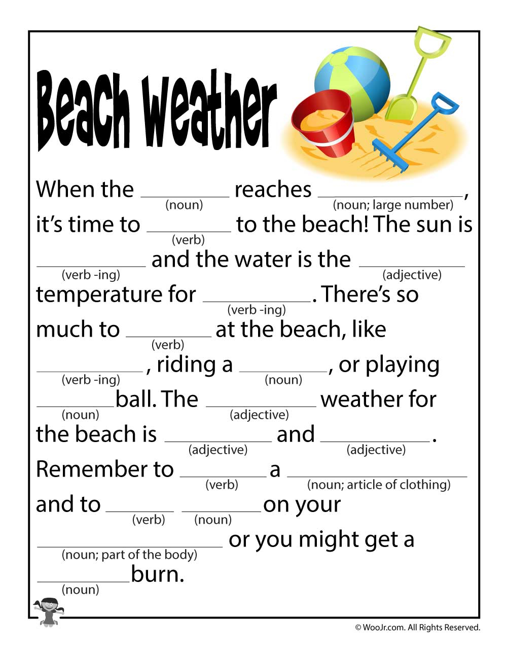 Beach Weather Mad Libs For Children Woo Jr Kids Activities