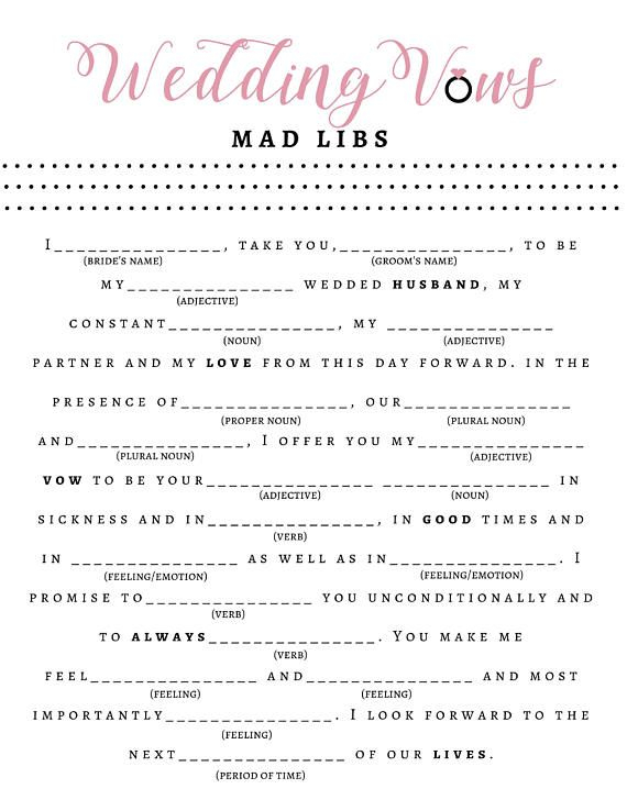 Bridal Shower Game Wedding Vow Mad Libs Bride Groom Etsy Fun Bridal 