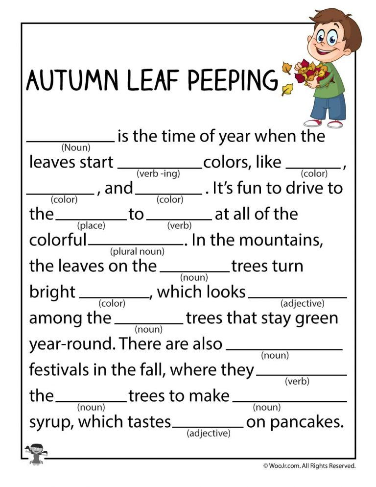 Fall Ad Libs Games For Kids Kids Mad Libs Ad Libs Fall Kindergarten