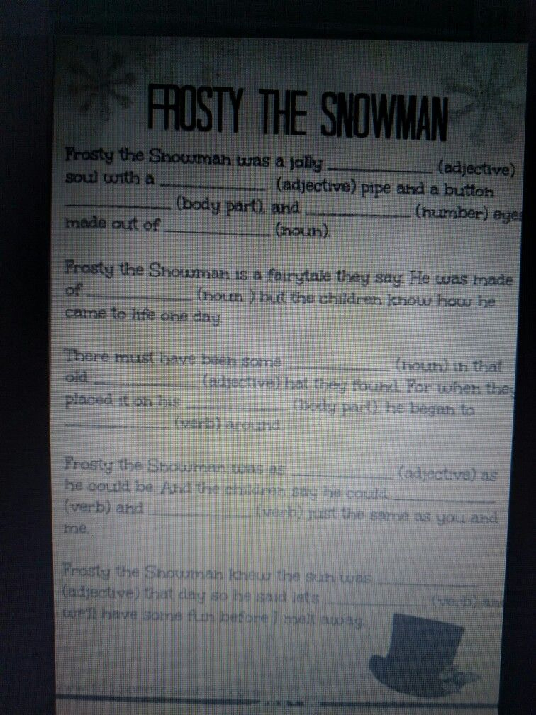 Frosty The Snowman Mad Lib Frosty The Snowmen Frosty Making Out