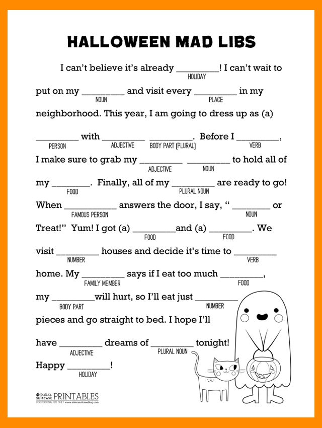 Halloween Mad Libs Printable My Sister s Suitcase In 2020 Halloween 