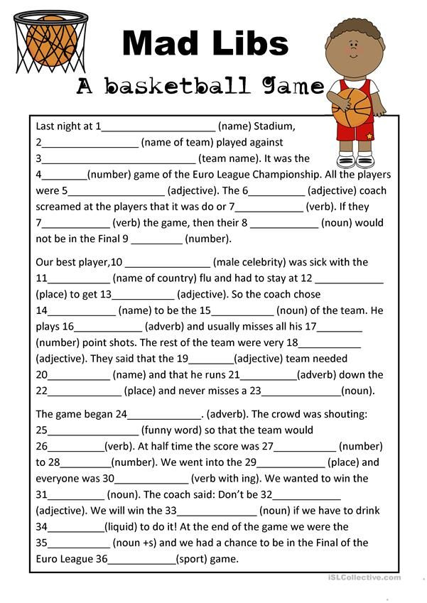 Mad Libs Basketball Game Kids Mad Libs Comparatives And Superlatives 