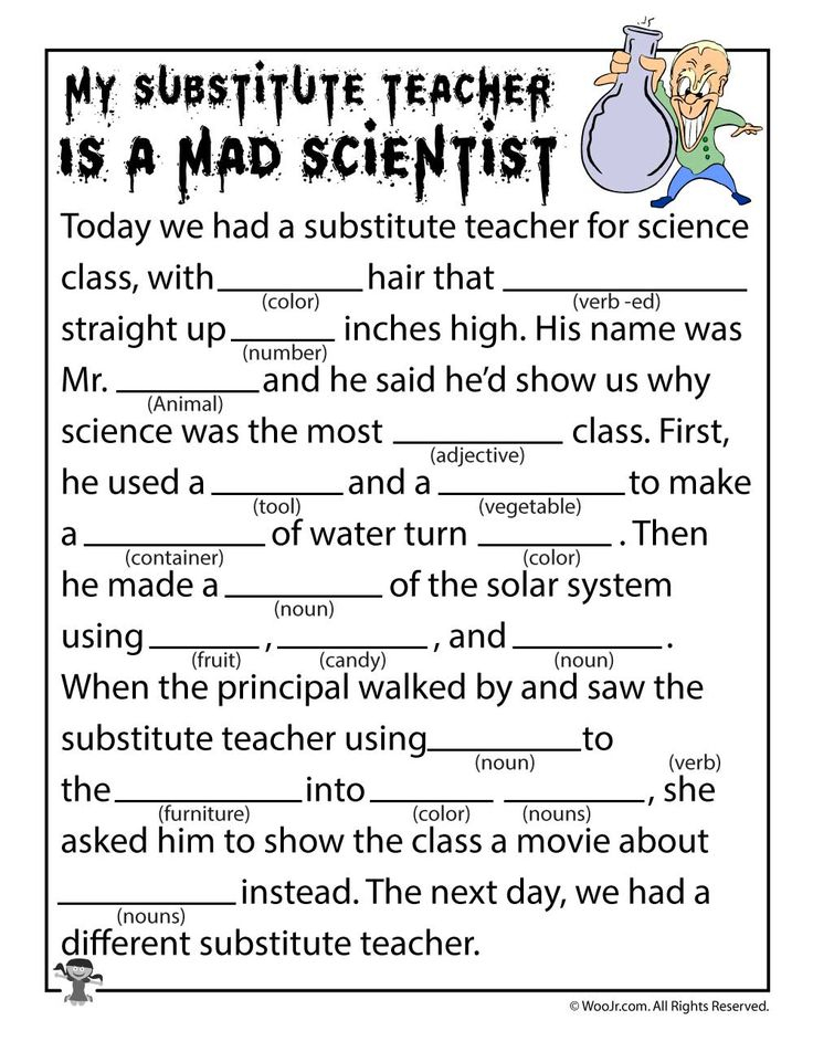Mad Scientist Mad Lib Science Experiments Mad Libs Mad Scientist