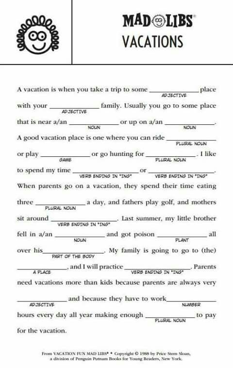 Phrasal Template World Game Kids Mad Libs Mad Libs Printable Mad Libs