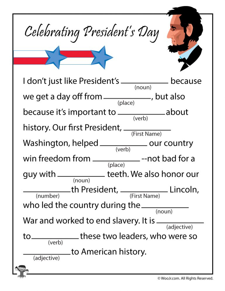 Presidents Day Mad Libs Woo Jr Kids Activities