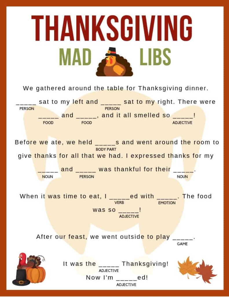 Printable Thanksgiving Mad Libs Printable Word Searches