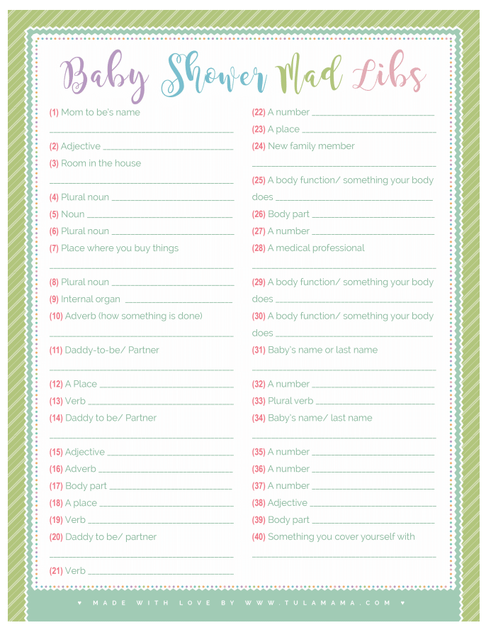 The Easiest Funniest Baby Shower Mad Libs Tulamama