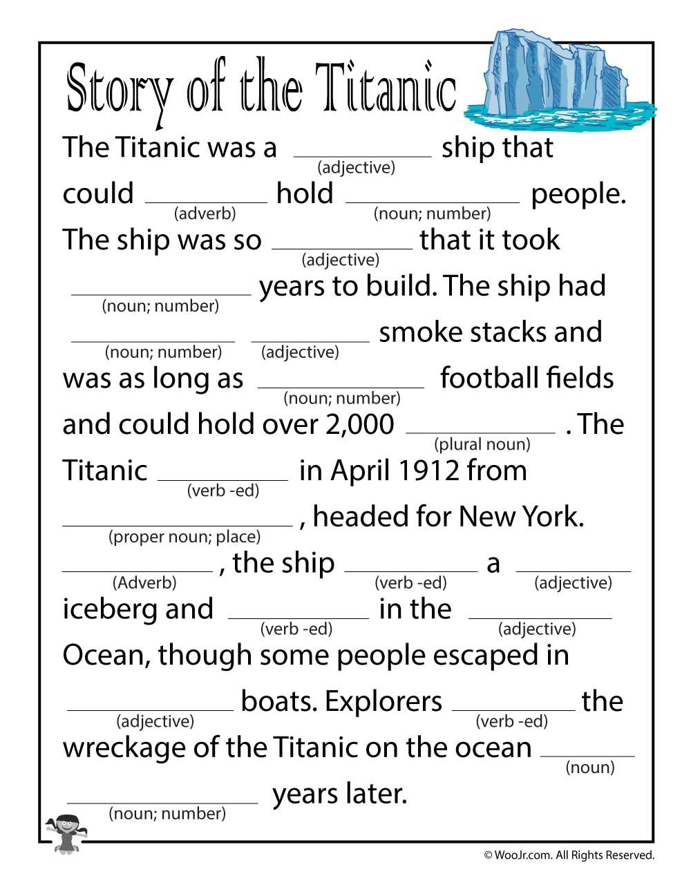 Titanic Fill In The Blank Ad Libs Woo Jr Kids Activities Children