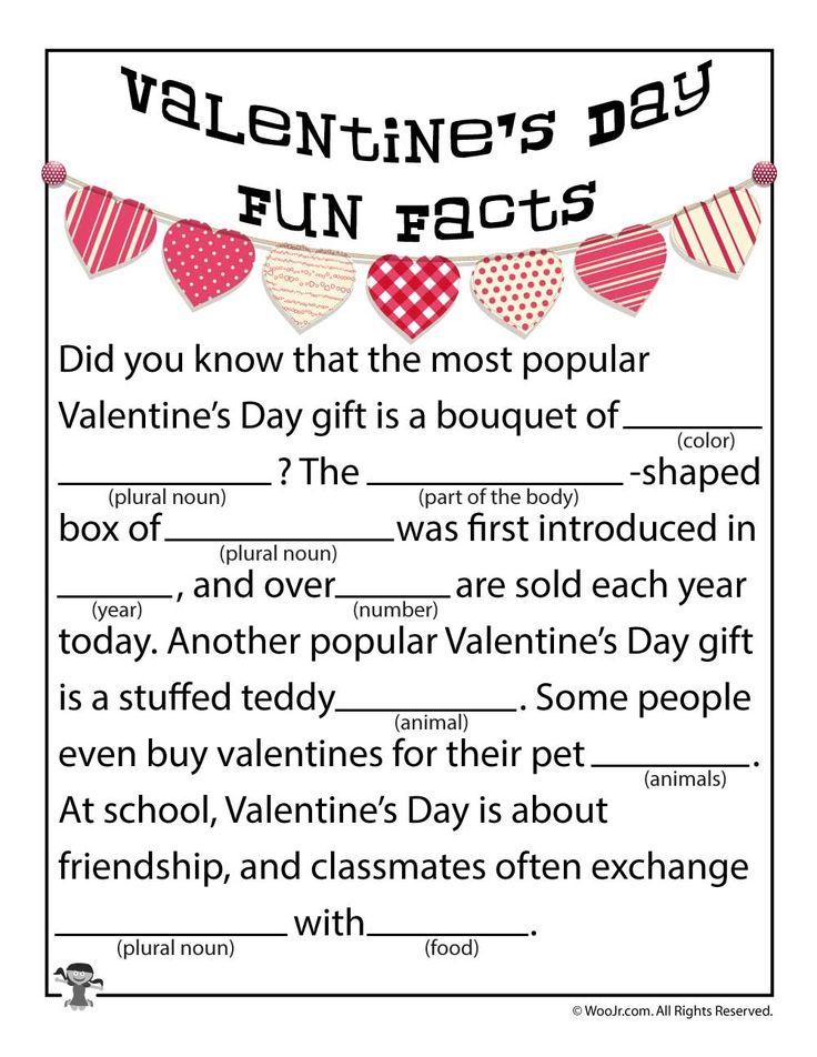 Valentines Day Fun Facts Printable Mad Lib Printable Mad Libs