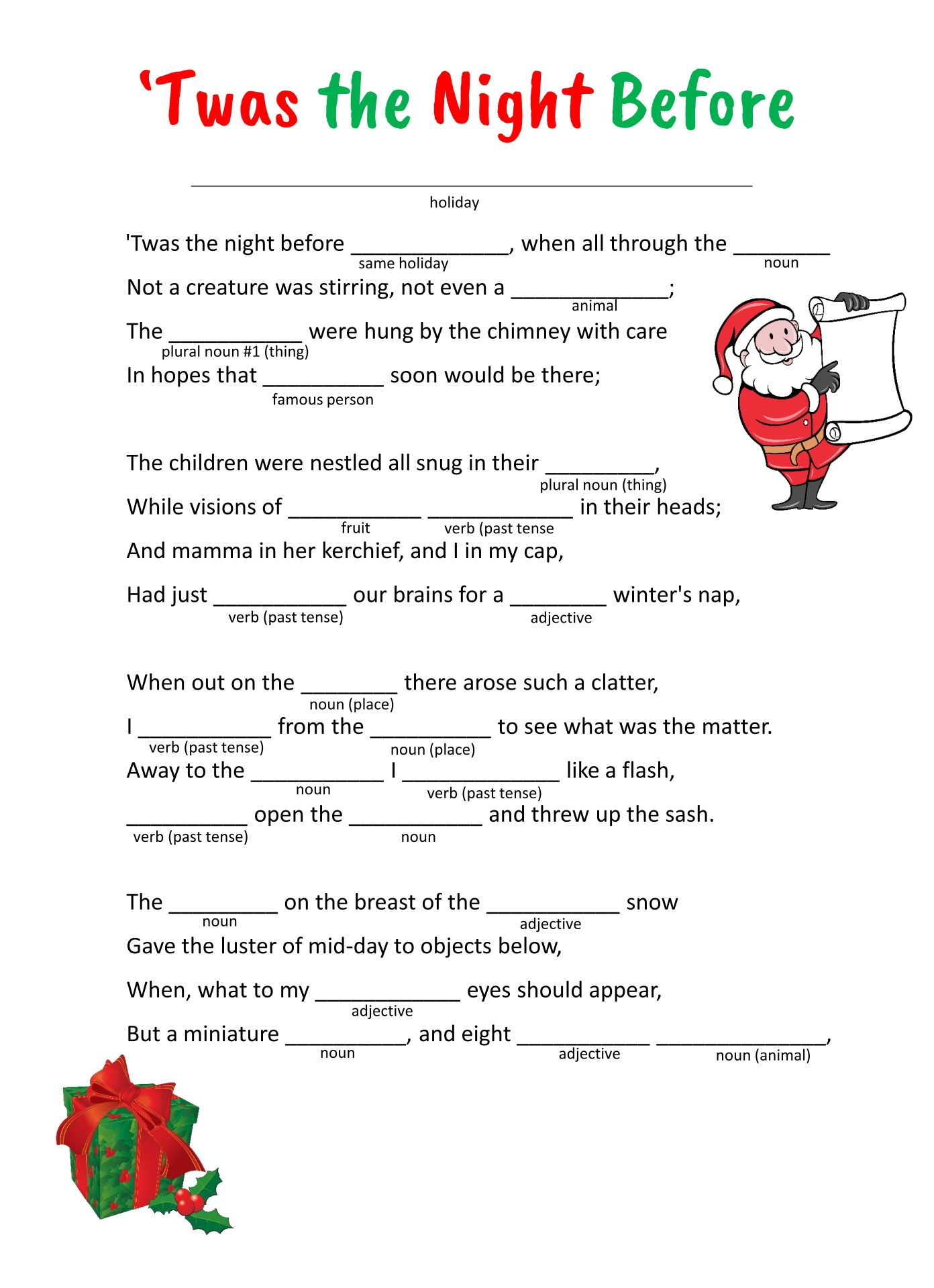 7 Best Christmas Mad Libs Printable Printablee