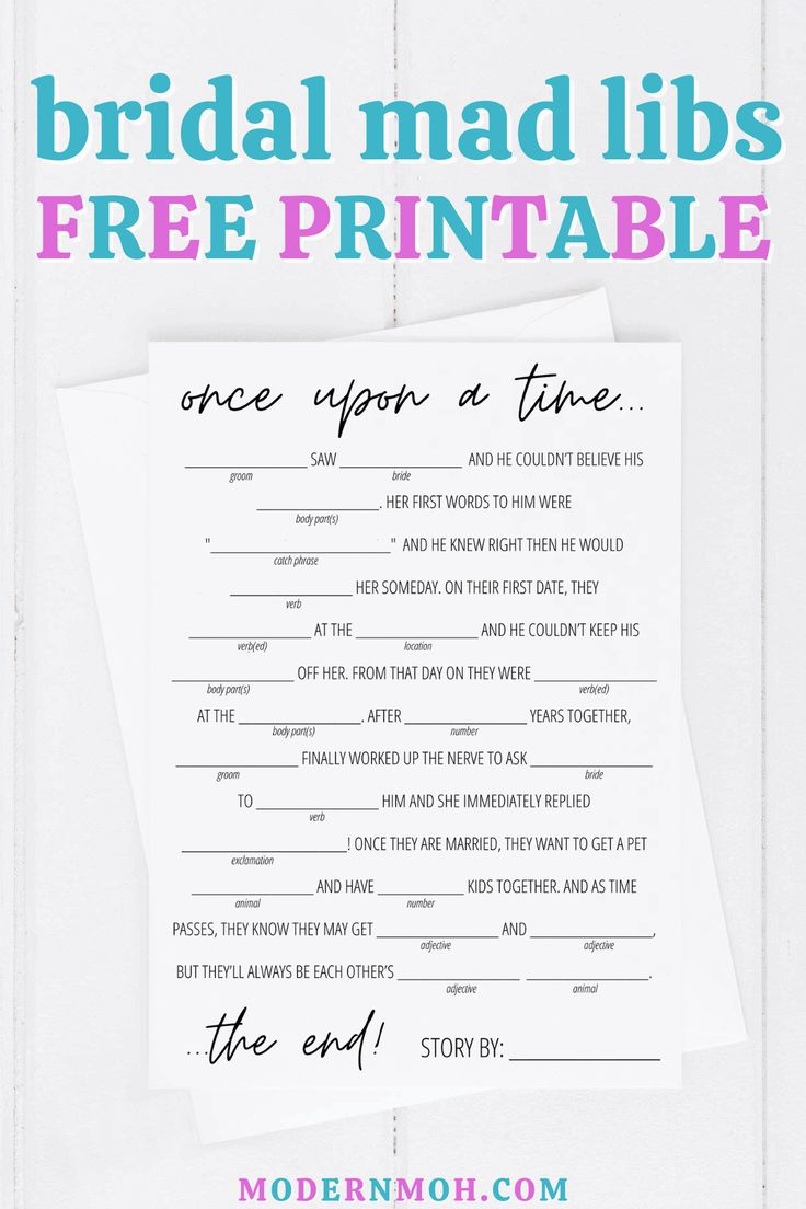 Bridal Shower Mad Libs Free Printable Free Bridal Shower Games