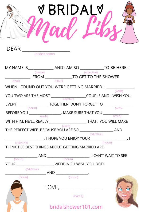 Bridal Shower Mad Libs Printable Bridal Shower Games Bridal Shower 
