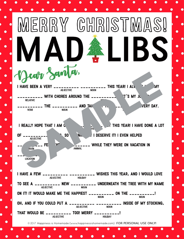 Christmas Mad Libs Printable Happiness Is Homemade