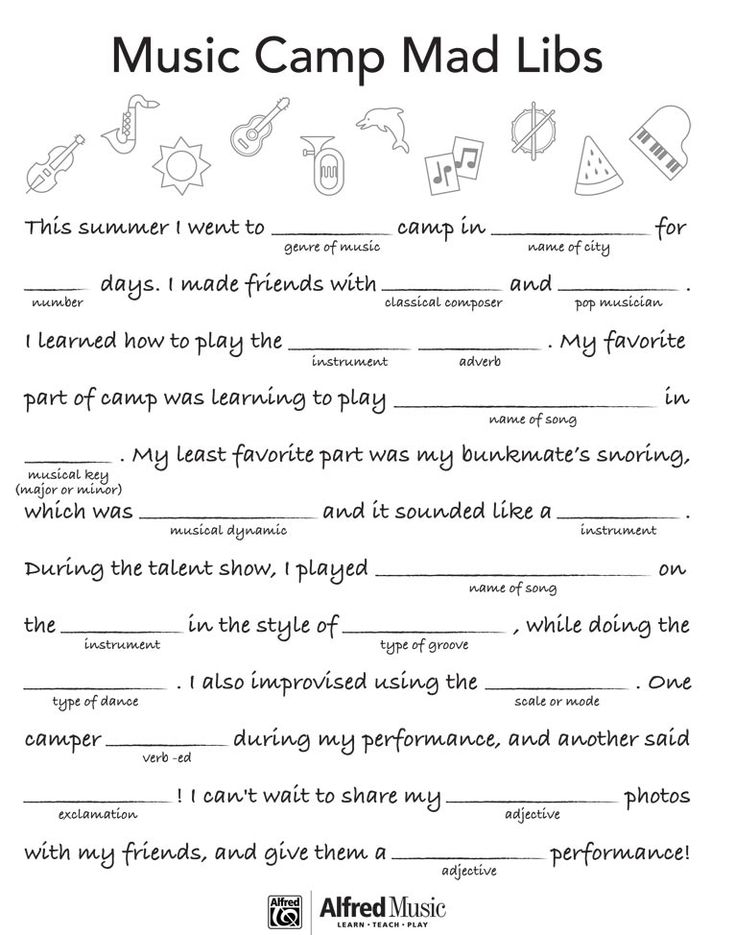 Free Activity Back to School Music Mad Lib Music Curriculum Mad 
