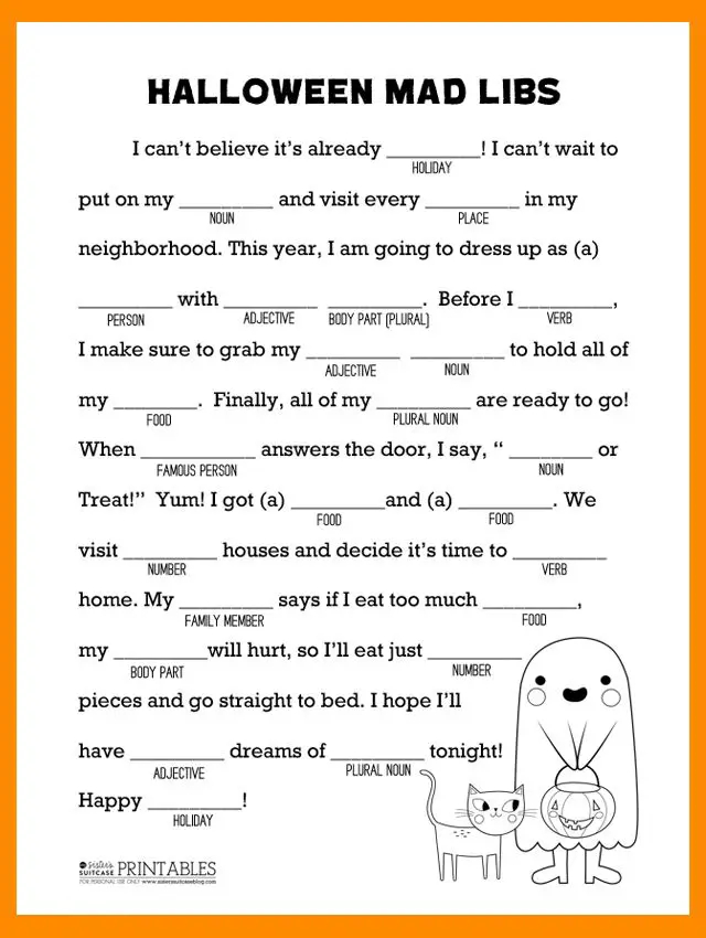 Halloween Printable Mad Libs Printable World Holiday
