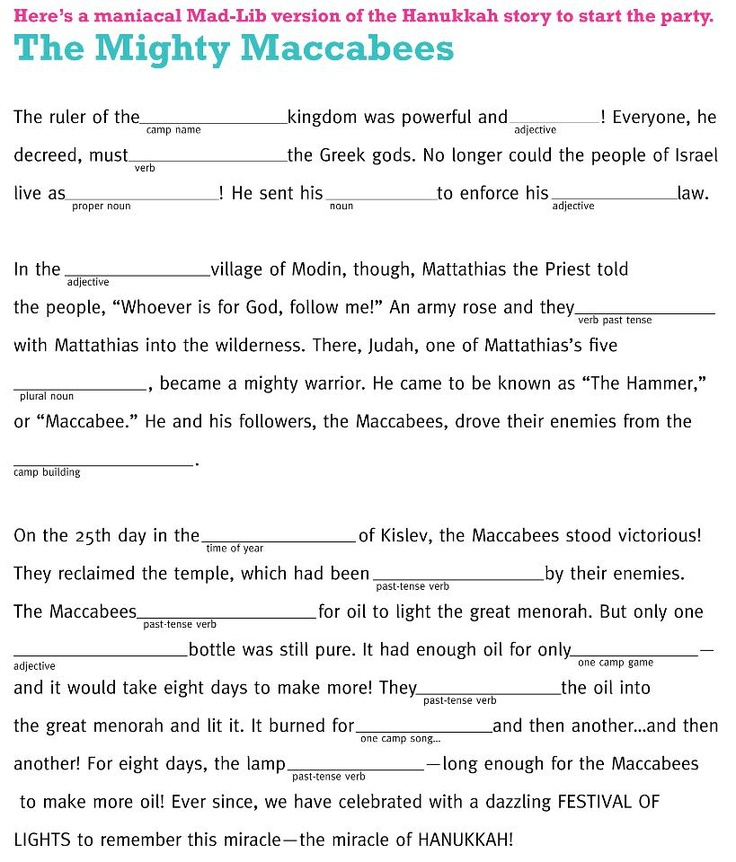 Hanukkah Mad Libs Maccabees Hannukah Activities Hanukkah