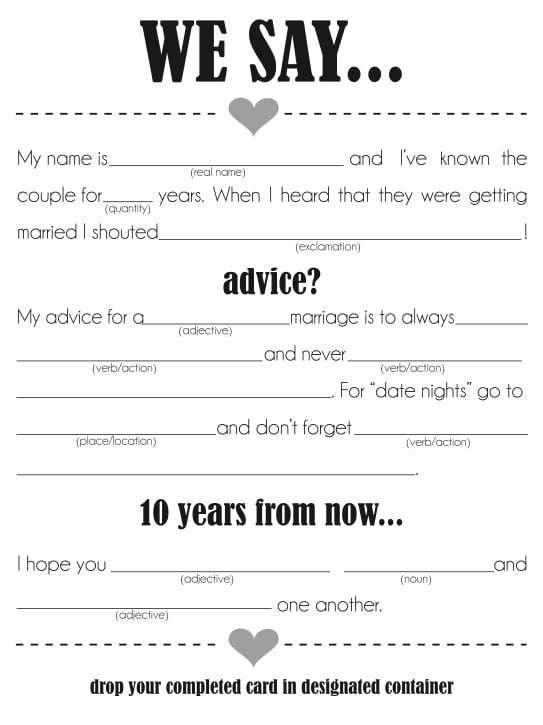 Simple Rustic Bridal Mad Libs Bridal Shower Game Bridal Mad Libs