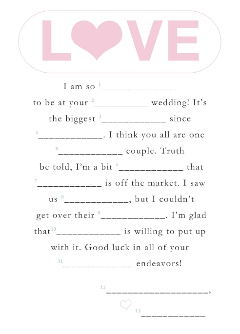 Simple Rustic Bridal Mad Libs Bridal Shower Game Bridal Mad Libs 