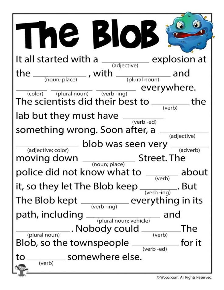 The blob Woo Jr Kids Activities Kids Mad Libs Esl Writing