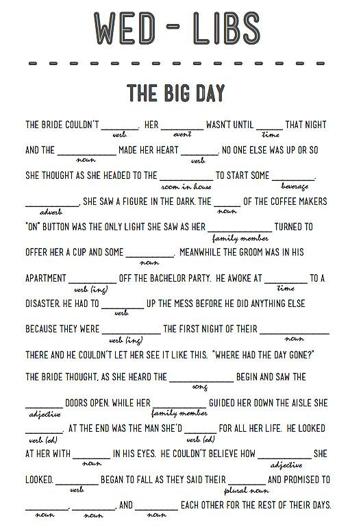 Wedding Mad Libs Free Printable