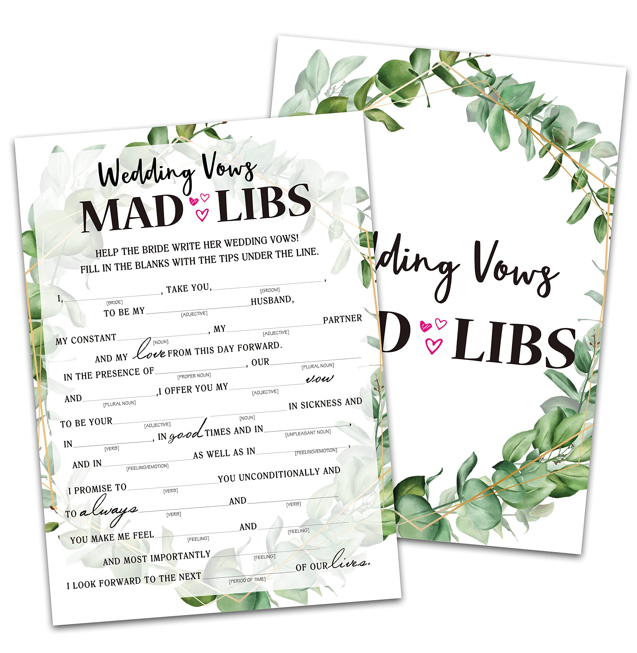 Wedding Vows Mad Libs Bridal Shower Game Printable Simple Black And